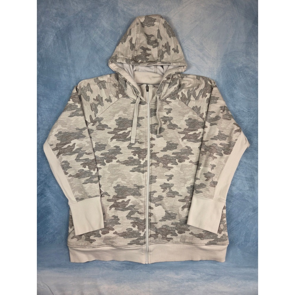 Athleta Triumph Women's Hoodie 3X Gray Camo Full Zip Fleece Thumbholes 511504